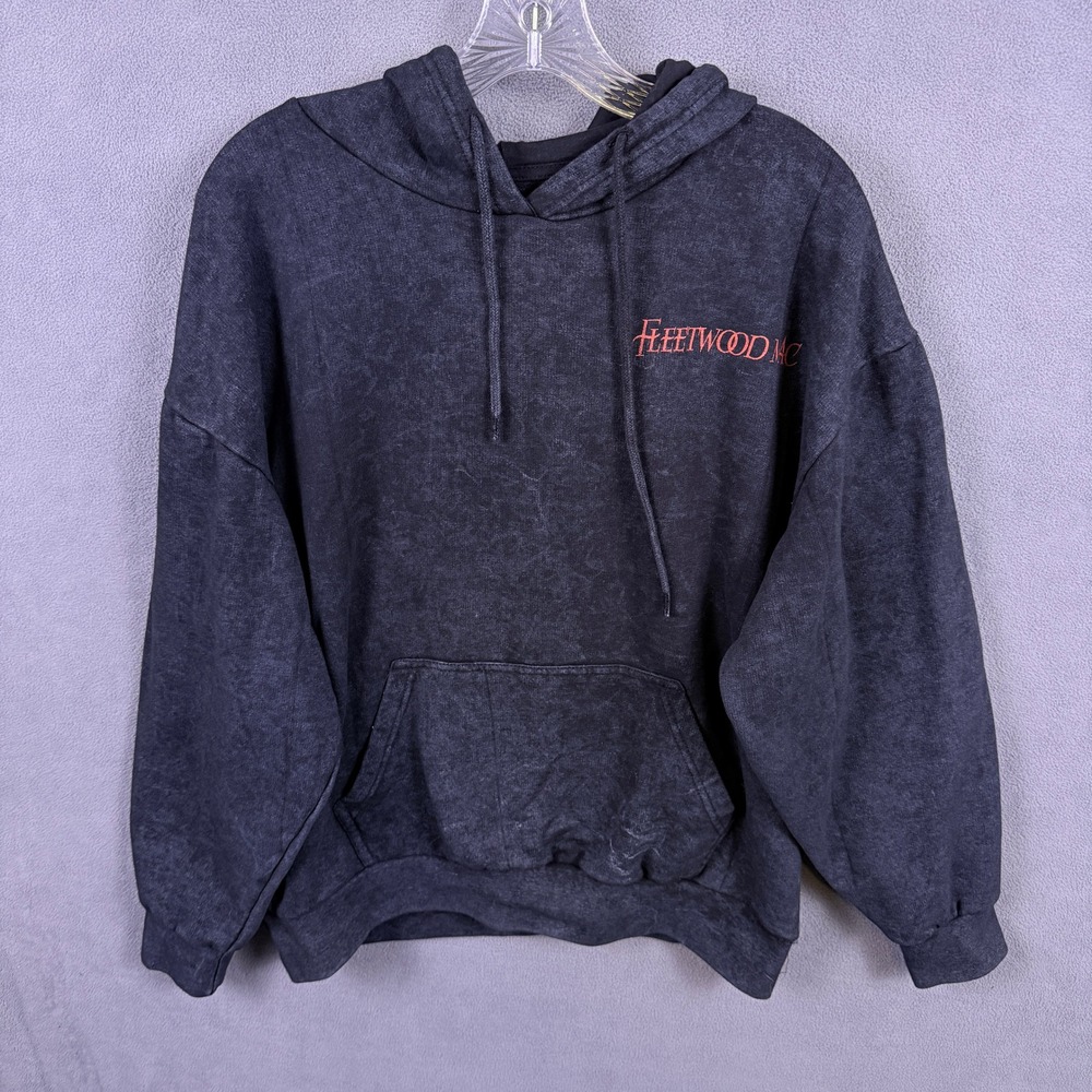 Fleetwood Mac Hoodie Mens Large Black Acid Wash On Tour Rock Band Pullover